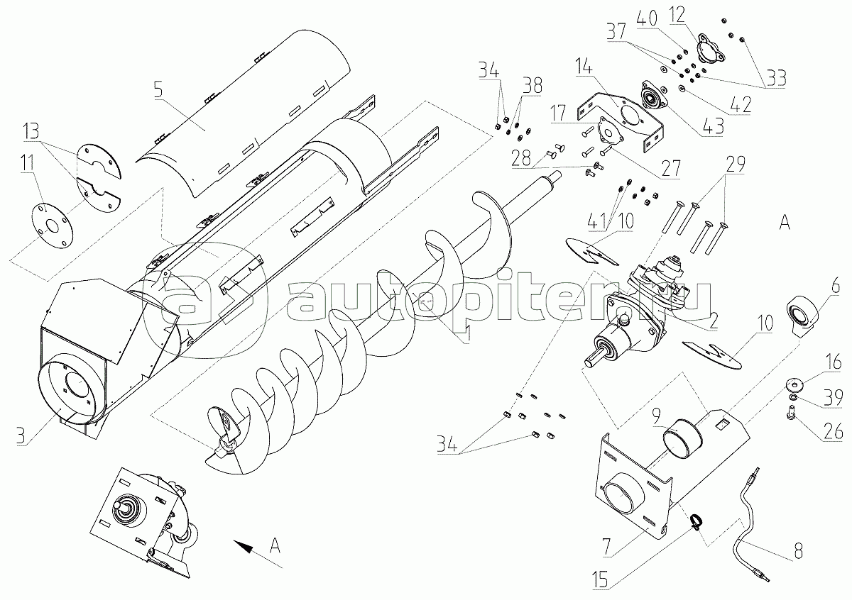 Шнек наклонный (142.47.02.000), Иллюстрация действительна для техники, произведенной с 20100701