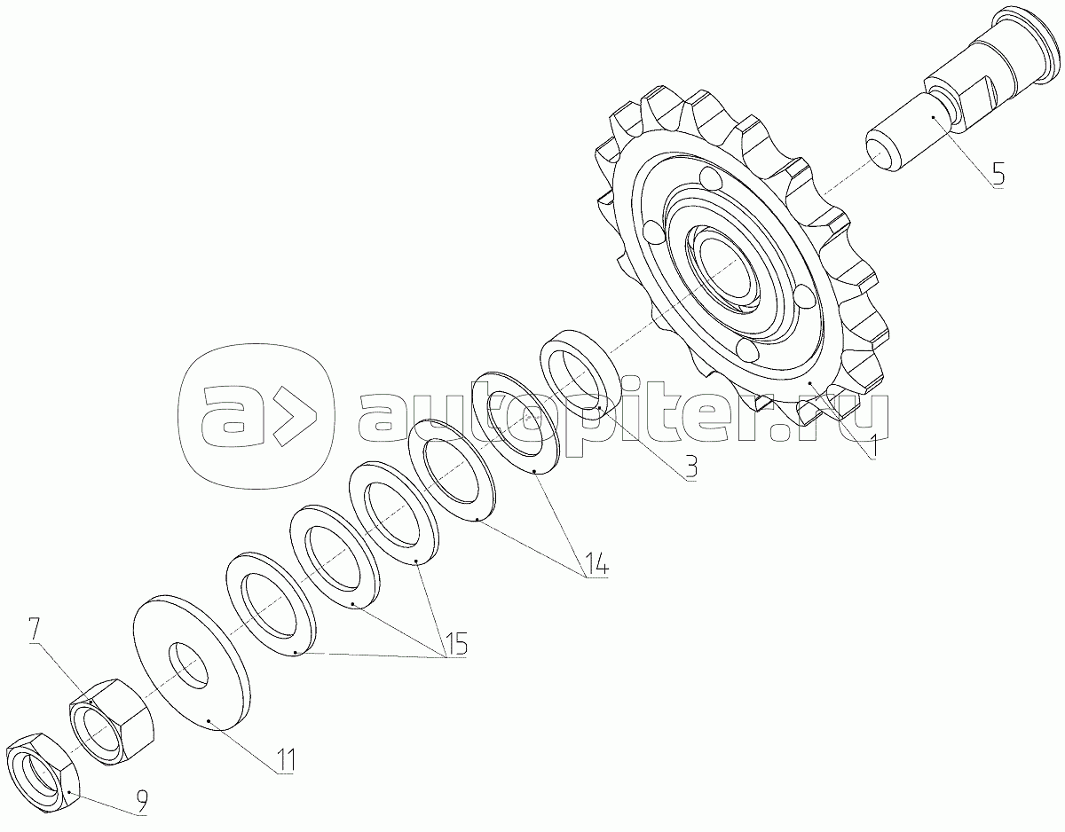 Звездочка натяжная (142.46.00.460), Иллюстрация действительна для техники, произведенной с 20090701