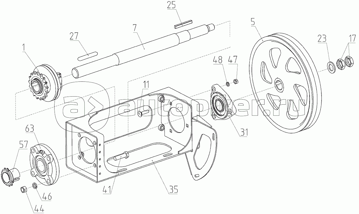 Контрпривод выгрузного устройства (142.28.02.600-02), Иллюстрация действительна для техники, произведенной с 20110601 по 20120615