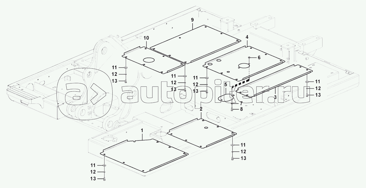 Hatches under the engine, hydraulic pumps, cooler, valve m and fuel tank