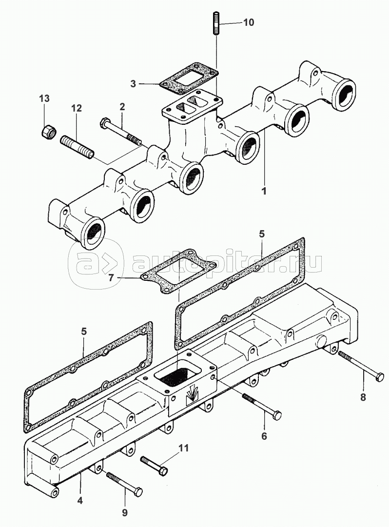 TURBOCHARGER-INLET AND EXHAUST MANIFOLD - UP TO SERIAL NUMBER F9995