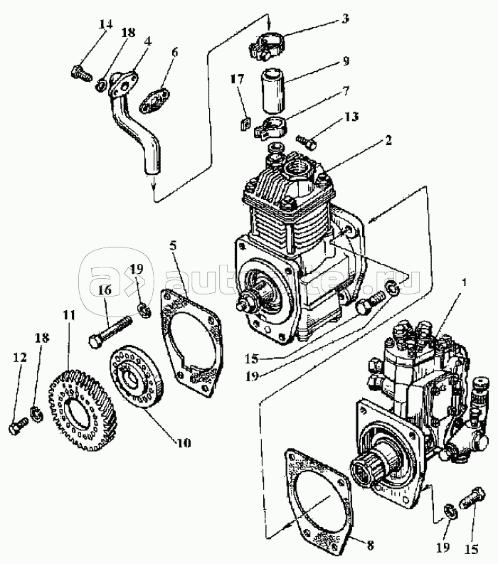 Установка компрессора с топливным насосом и их привод