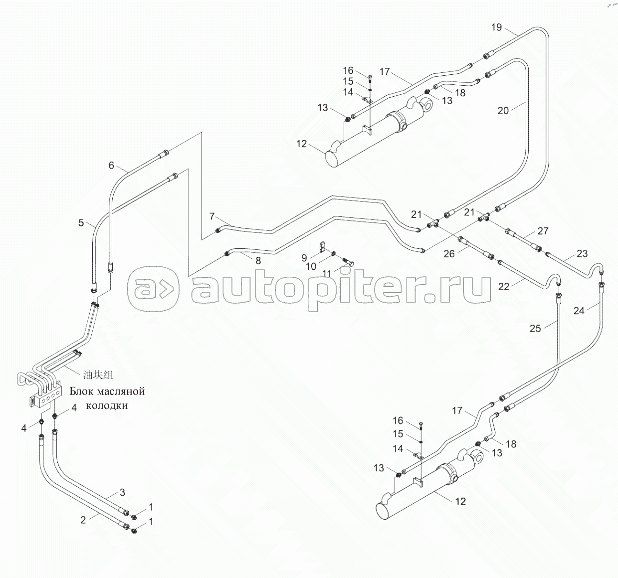 Трубопровод цилиндра опрокидного бункера
