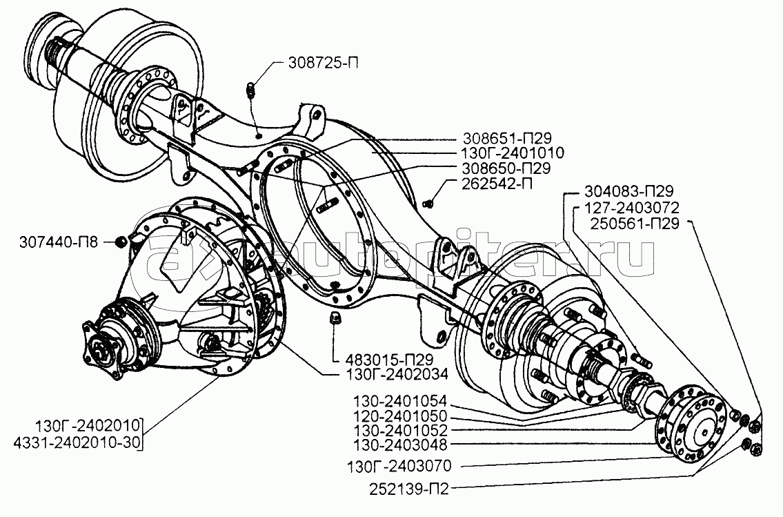 Картер заднего моста и полуоси с гипоидной главной передачей