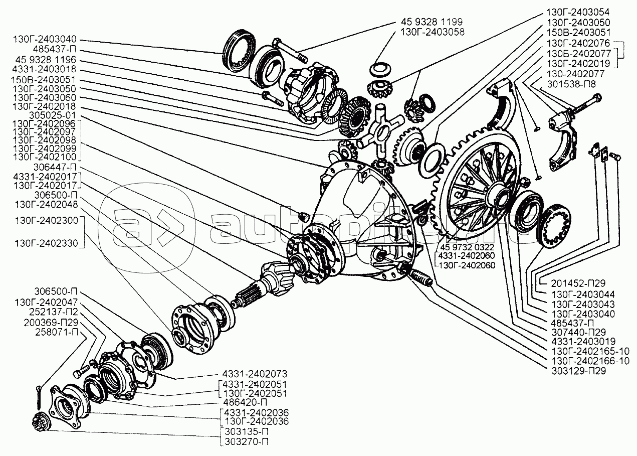 Гипоидная главная передача заднего моста без блокировки дифференциала
